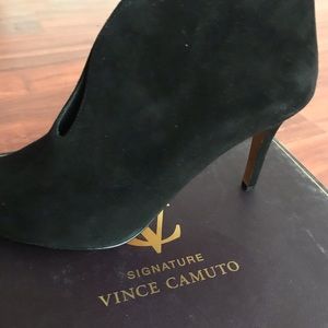 Vince Camuto signature open toe black booties
